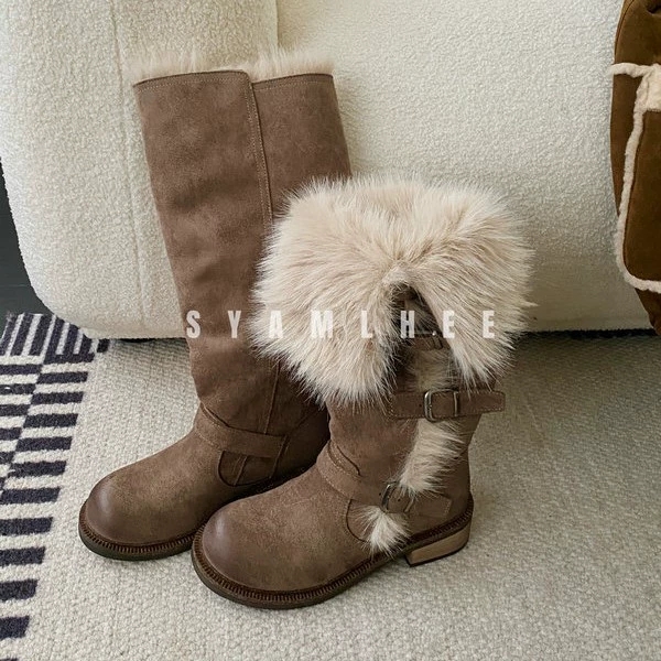Street Fashion Winter 2025 - รองเท้าบูทสูงแฟชั่นสำหรับผู้หญิง ดีไซน์เนอร์ รองเท้าส้นสูงอุ่นๆ สำหรับผู้หญิง รองเท้าบูทหิมะฤดูหนาว 2025