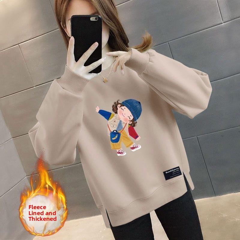 Oversized Crewneck Fleece - เสื้อสเวตเชิ้ตผู้หญิงทรงหลวมโอเวอร์ไซส์ ผ้าฟลีซหนานุ่ม สไตล์บางเบา แฟชั่นเข้าได้กับทุกชุด สำหรับฤดูใบไม้ร่วงและฤดูหนาว คอลเลคชั่นใหม่