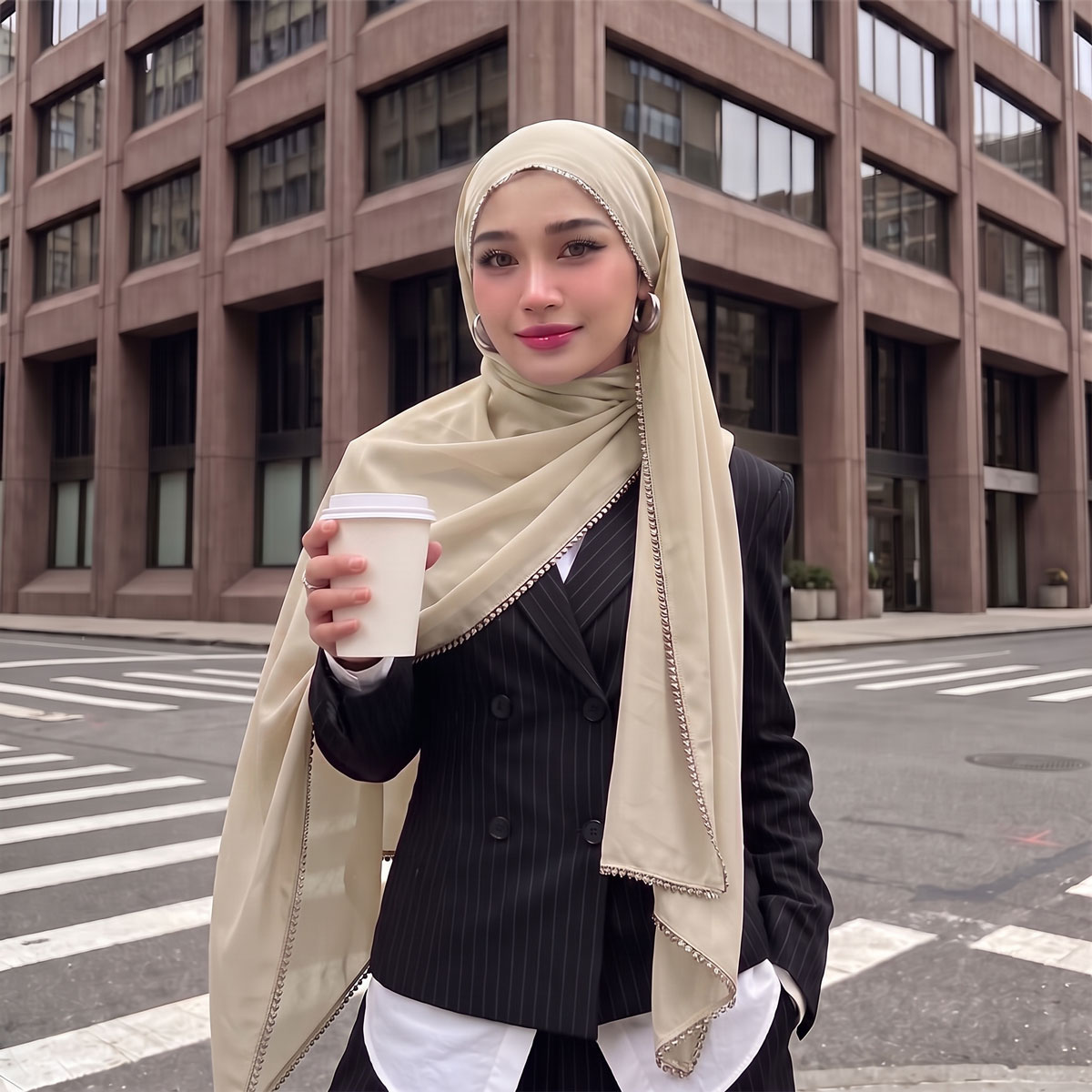 Street Fashion Hijab - ผ้าคลุมศีรษะชีฟองหรูหราสำหรับผู้หญิงมุสลิม ผ้าคลุมไหล่น้ำหนักเบา นุ่มสบาย ผ้าคลุมศีรษะแบบเรียบง่ายสำหรับใส่ทำงานในออฟฟิศ หรือใส่ในชีวิตประจำวัน