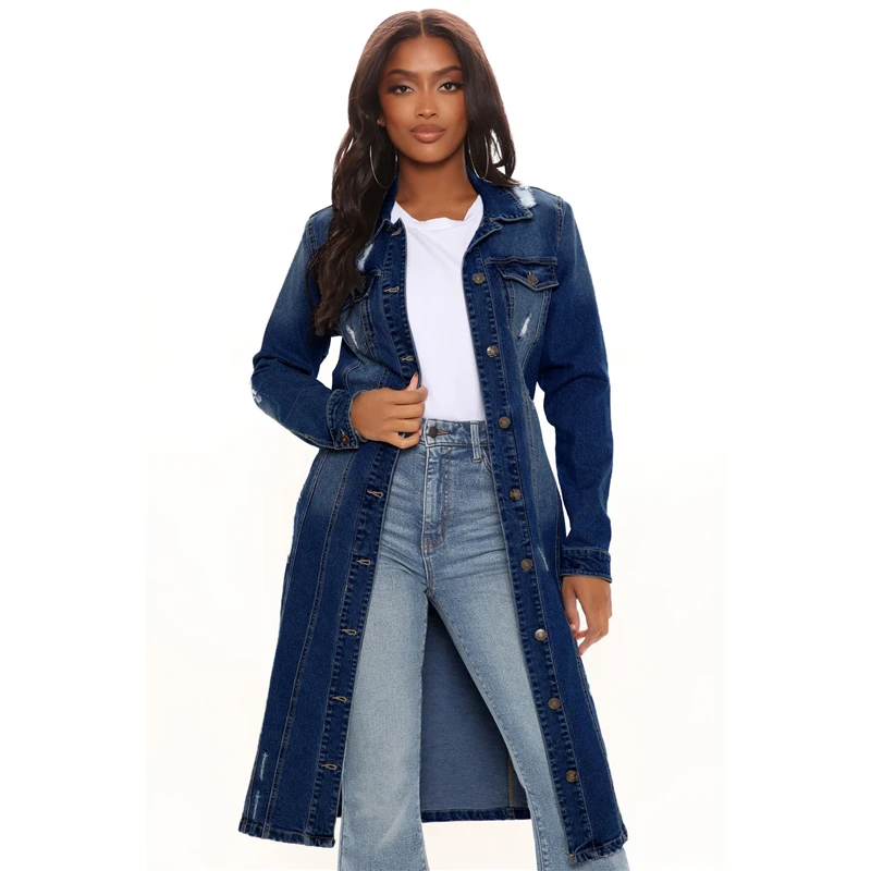 Street Fashion Jeans Women - ใหม่มาถึงแฟชั่นผ้าฝ้ายฤดูใบไม้ร่วงฤดูหนาวแจ็คเก็ตยีนส์ยาว 2023 Trench Coatเสื้อสเวตเตอร์ถักกางเกงยีนส์Capeผู้หญิงแขนยาวJean Coat