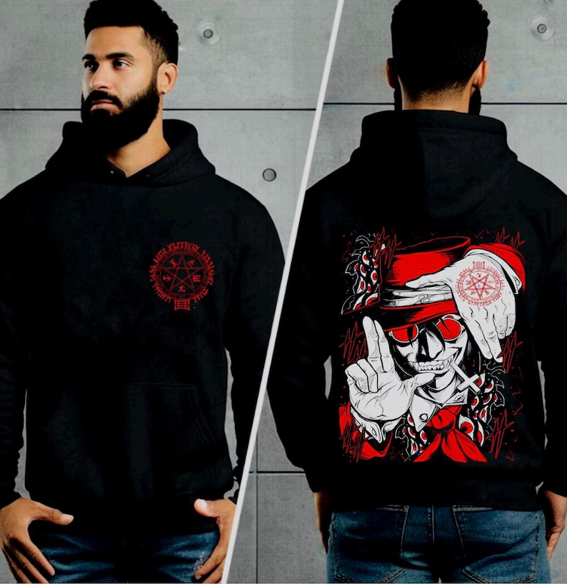 Oversized Crewneck Fleece - เสื้อฮู้ดดี้ Hellsing ทรงโอเวอร์ไซส์ ลายกราฟิก คอกลม สำหรับผู้ชายและผู้หญิง