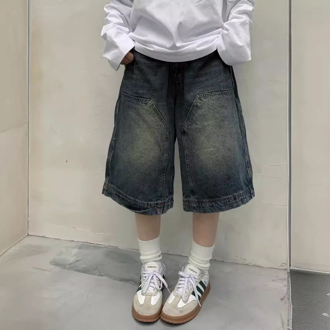 Street Fashion Jeans Women - กางเกงยีนส์ขาสั้นทรงหลวมสไตล์วินเทจ Y2K สำหรับผู้หญิง กางเกงคาปรีขากว้างทรงลำลอง กางเกงยีนส์ทรงบาร์เรล กางเกงยีนส์ขาสั้นทรงโอเวอร์ไซส์สำหรับผู้ชาย