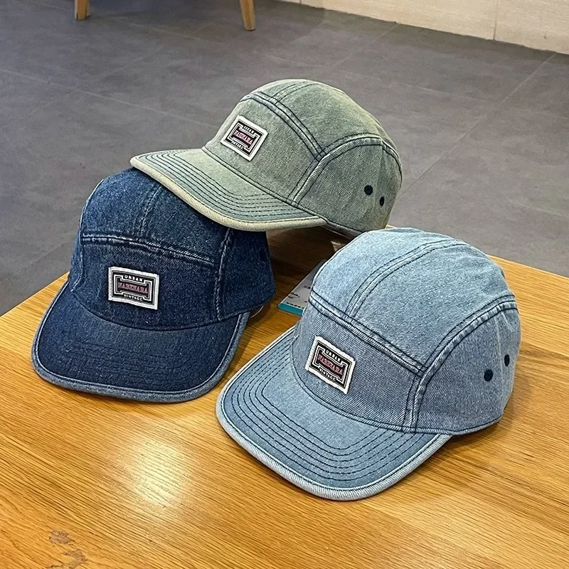 Corduroy Cap 5 Panel - หมวกเบสบอลเดนิมทรงแบนสไตล์วินเทจสำหรับผู้ชายและผู้หญิง หมวกสแนปแบ็คฮาราจูกุ แฟชั่นสตรีทแวร์ หมวกสเก็ตบอร์ด 5 แผง