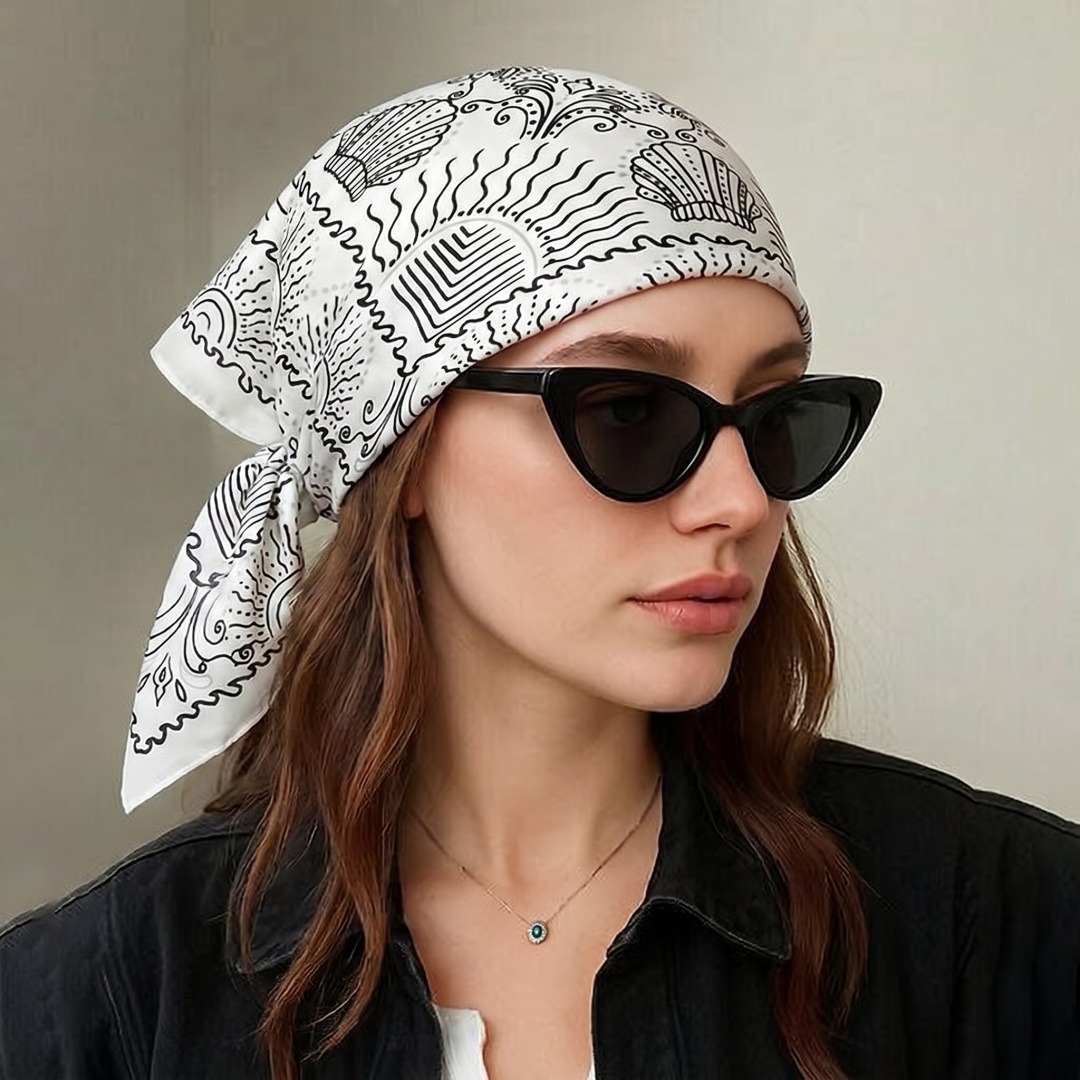Street Fashion Hijab - ผ้าพันคอผู้หญิง ฮิญาบ ผ้าคลุมศีรษะ ผ้าพันคอไหมพิมพ์ลาย ผ้าพันคอไหมพรมกันลม ผ้าคลุมไหล่แฟชั่นทันสมัยสำหรับใส่เดินเล่น