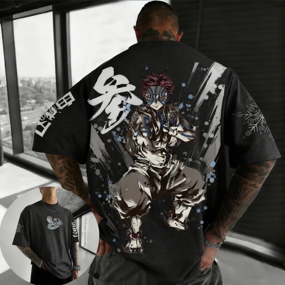 Street Fashion In Japan - เสื้อยืดลายอนิเมะ Demon Slayer ไซส์ใหญ่สำหรับฤดูร้อน ผู้ชาย ผู้หญิง