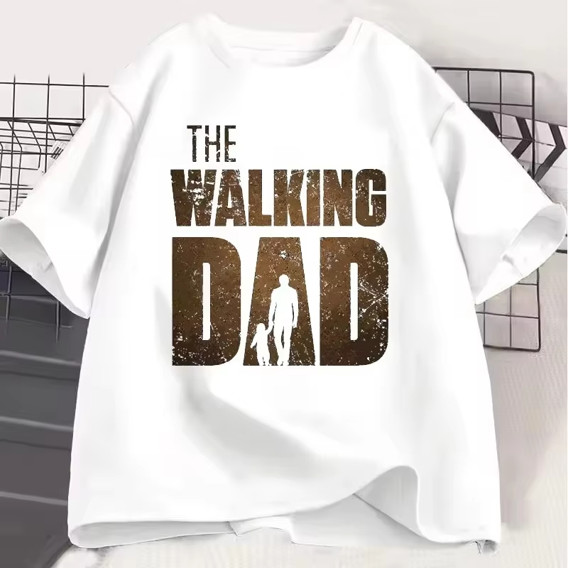 Street Fashion Walking - เสื้อยืดผู้ชายลายพิมพ์ตลก The Walking Dad แฟชั่นฤดูร้อน เสื้อยืดโอเวอร์ไซส์แขนสั้นลำลองสไตล์ฮิปฮอป
