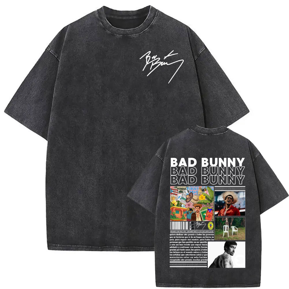 Foto Street Fashion - เสื้อยืดลายปกอัลบั้ม Bad Bunny DTMF Debi Tirar