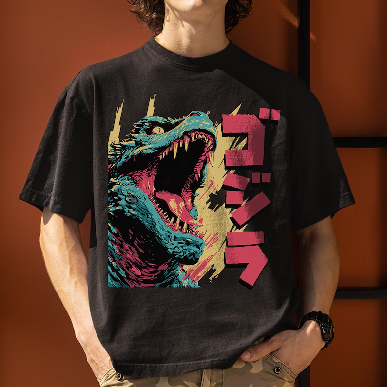 Street Fashion In Japan - เสื้อยืดลายกราฟิกหนังก็อจิลล่า โกจิรา จากญี่ปุ่น ลายพิมพ์อนิเมะ ทรงโอเวอร์ไซส์ สไตล์มังงะญี่ปุ่น
