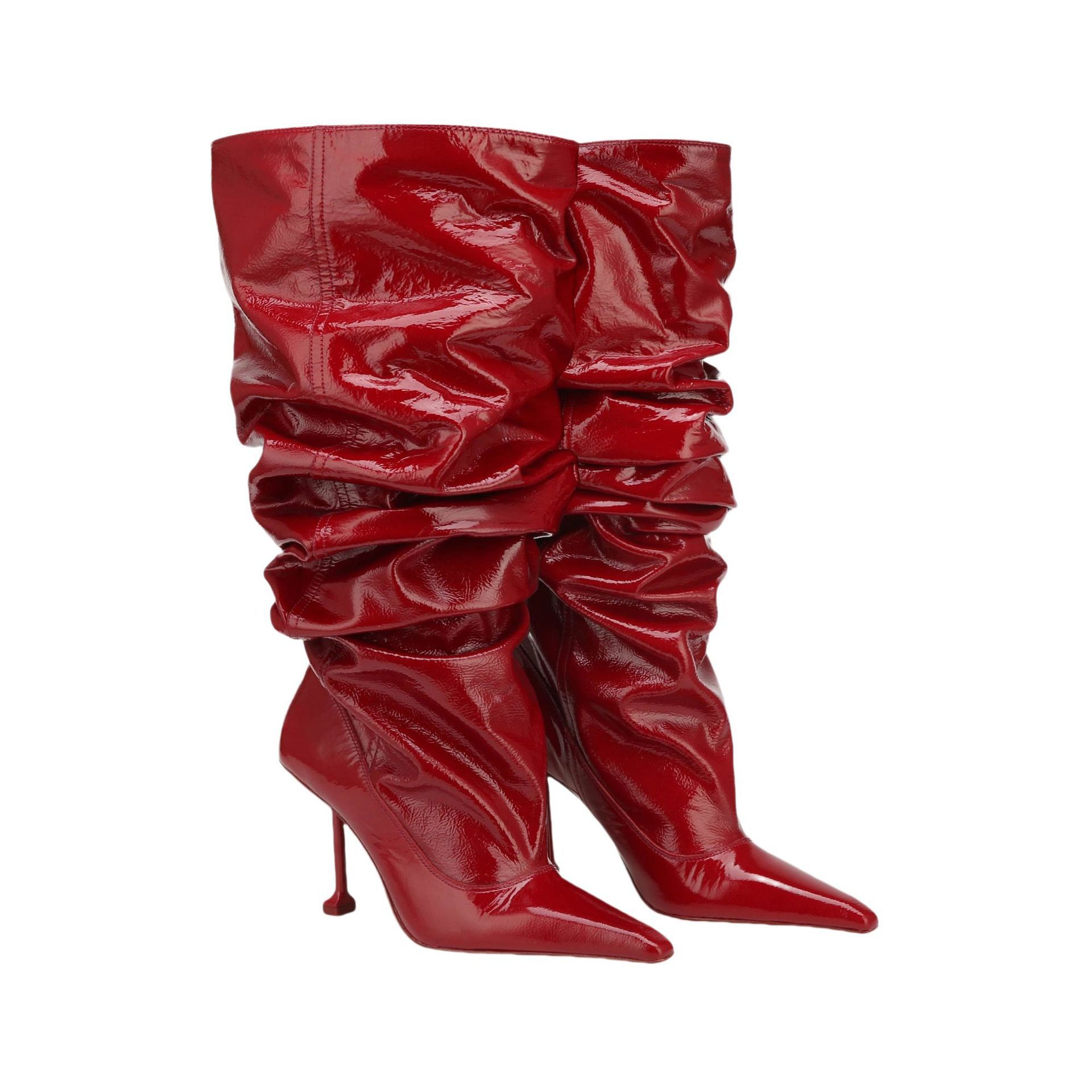 Street Fashion Europe - รองเท้าบูทส้นเข็มปลายแหลมหนังแก้วทรงหลวมสูงถึงเข่าสำหรับผู้หญิงสไตล์ยุโรปและอเมริกา แฟชั่นทันสมัยสำหรับฤดูใบไม้ร่วง/ฤดูหนาว