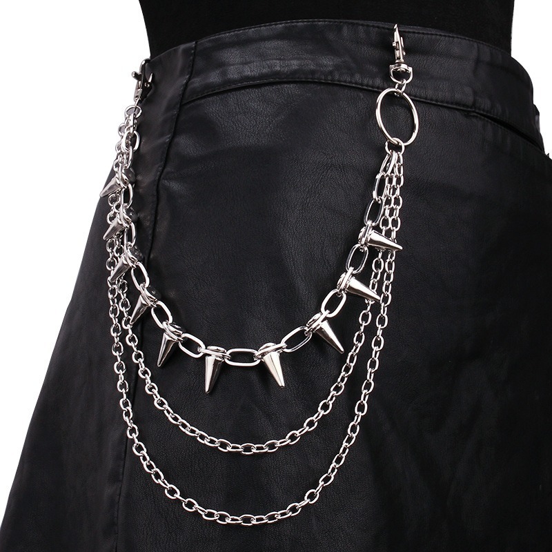 Street Fashion Jeans Women - โซ่คาดเอวสไตล์ฮิปฮอป พังก์ร็อก เมทัล สำหรับผู้ชายและผู้หญิง ใช้เป็นพวงกุญแจ สายคล้องกางเกง