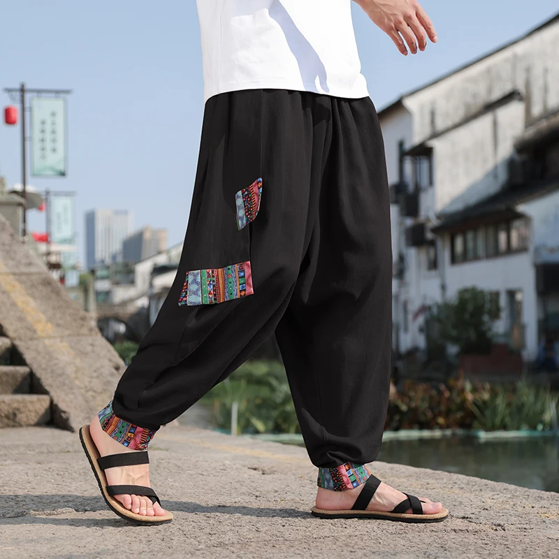 Street Fashion In Chinese - กางเกงขายาวทรงหลวมสไตล์จีนย้อนยุคสำหรับผู้ชาย ปี 2026 ไซส์ใหญ่ แฟชั่นแนวสตรีทสุดฮิต ผ้าฝ้ายและผ้าลินิน