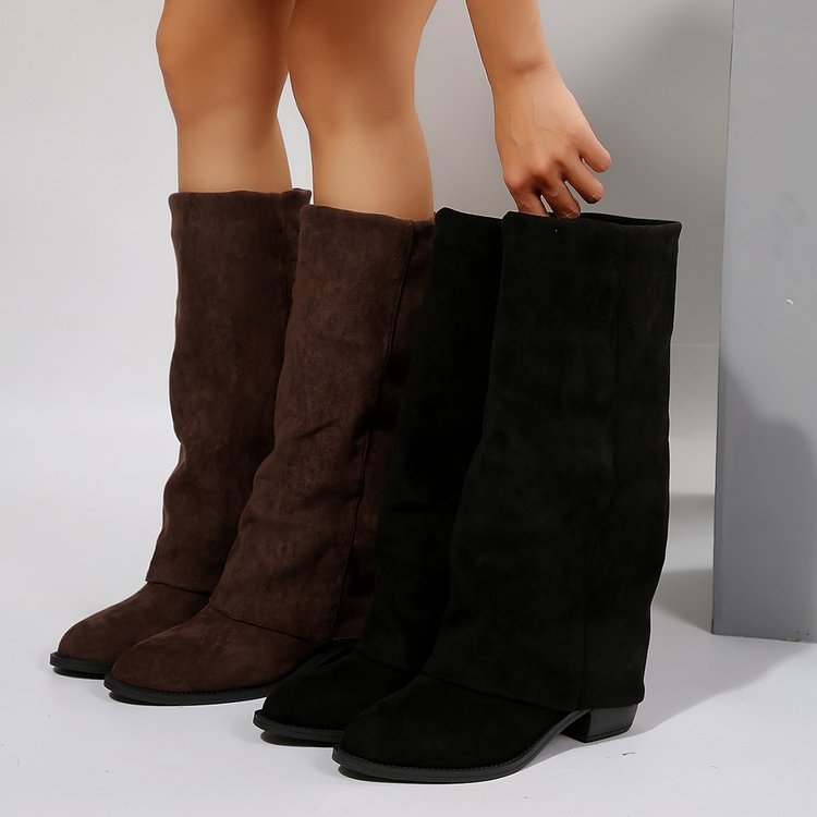 Street Fashion Winter 2025 - รองเท้าบูทสูงถึงเข่าผู้หญิง แฟชั่นฤดูใบไม้ร่วง รองเท้าหัวแหลม สไตล์คลาสสิก รองเท้าบูทคาวบอยสไตล์ตะวันตก รองเท้าบูทเดนิมทรงอัศวิน