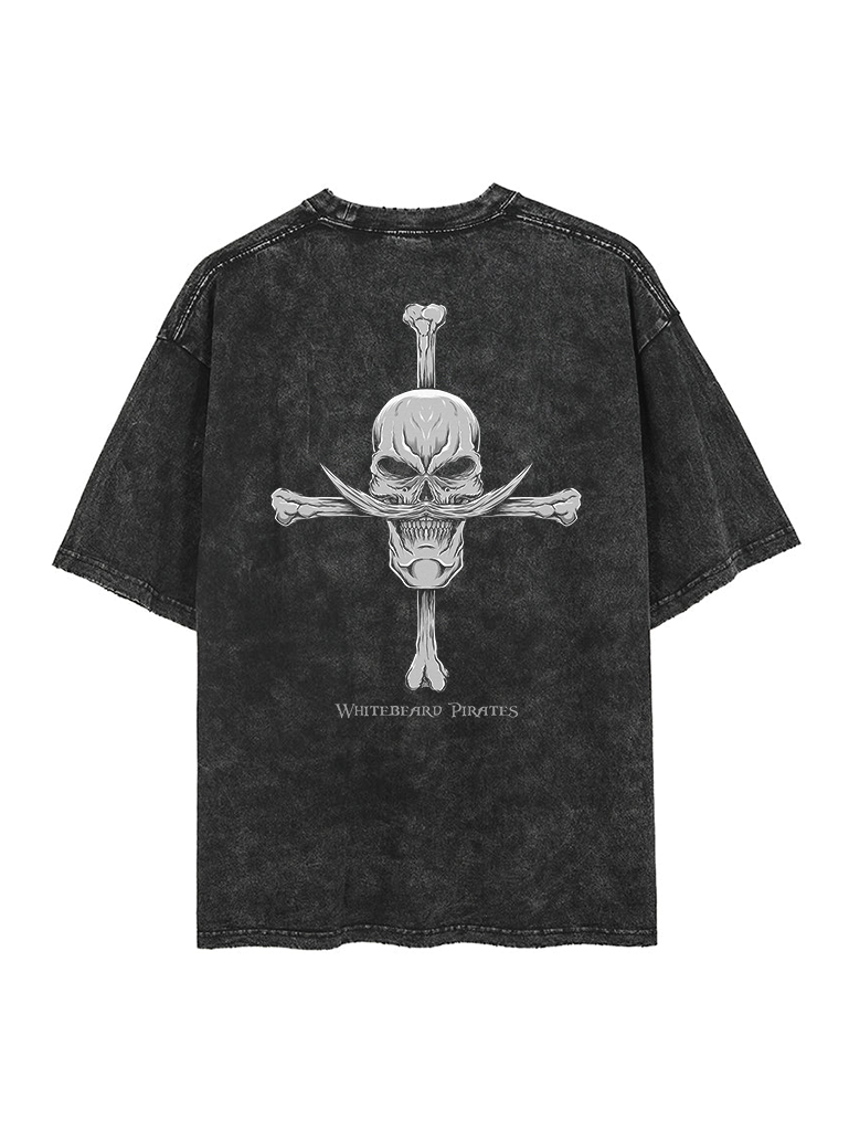 Street Fashion In Japan - เสื้อยืดลายวันพีซ วินเทจ โจรสลัดไวท์เบียร์ด แบบสองด้าน สำหรับผู้ชาย แฟชั่นฤดูร้อน