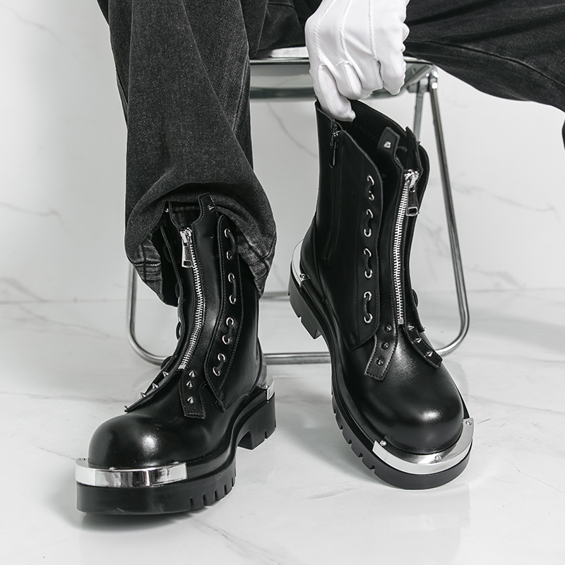 Street Fashion Walking - รองเท้าบูทผู้ชายพื้นหนา ดีไซน์ทันสมัย สไตล์ใหม่ สำหรับงานปาร์ตี้ ธุรกิจ ออฟฟิศ