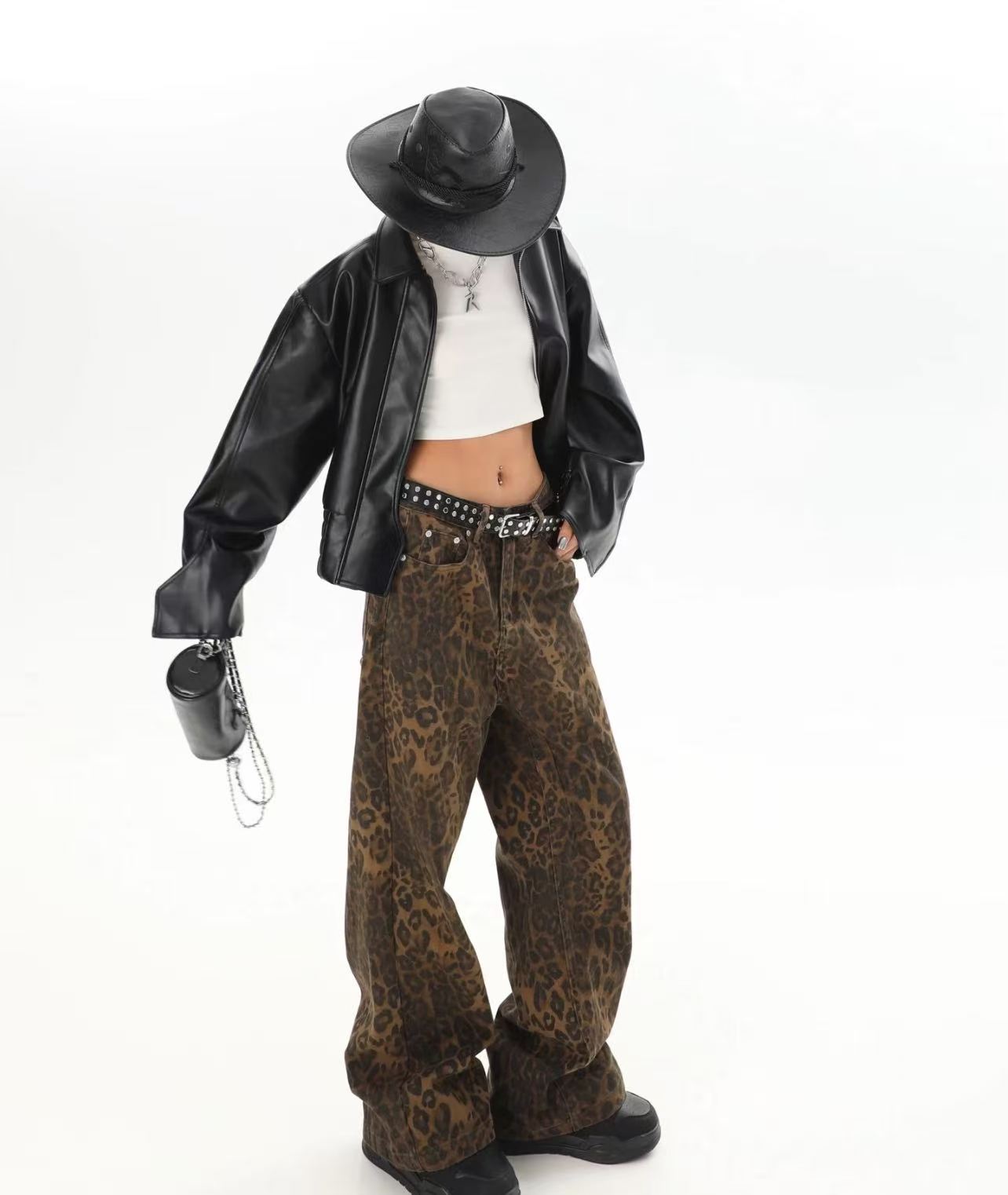 Street Fashion Jeans Women - กางเกงยีนส์ทรงหลวมขาตรงลายเสือดาวสไตล์ฮาราจูกุเกาหลี รุ่นเรโทร QICHE สำหรับผู้ชายและผู้หญิง แฟชั่นใหม่ล่าสุด สไตล์ลำลอง