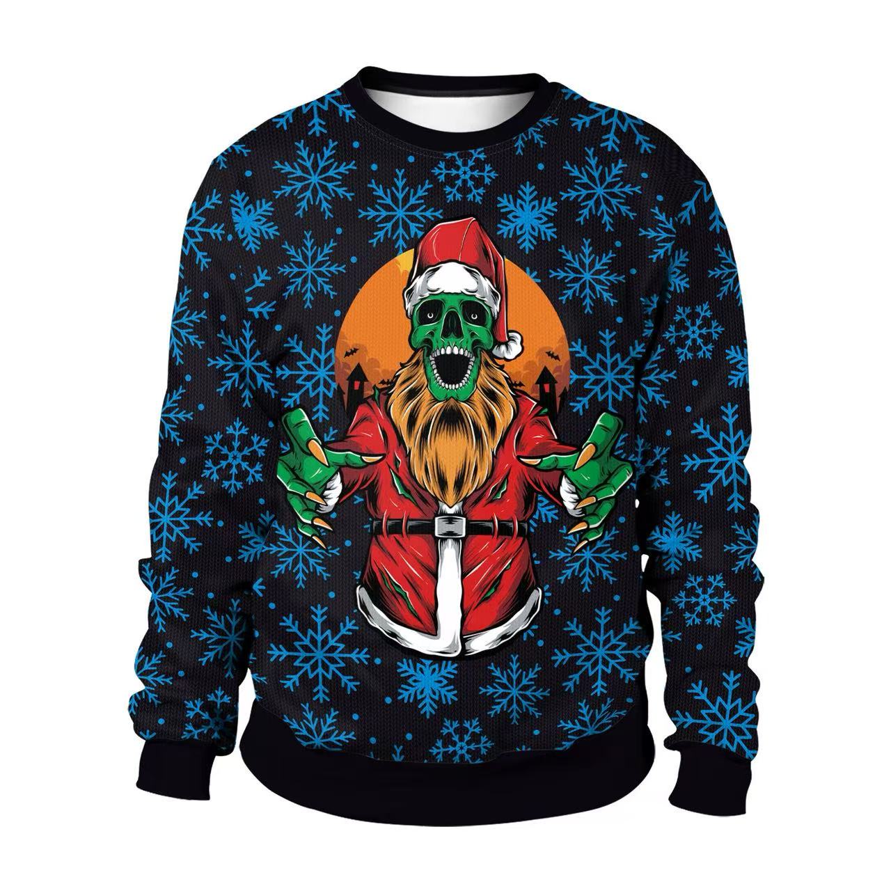 Oversized Crewneck Fleece - เสื้อสเวตเตอร์คริสต์มาสลายรถไถนา วินเทจ สำหรับผู้ชาย ลายซานต้า เทศกาลคริสต์มาส คอกลม