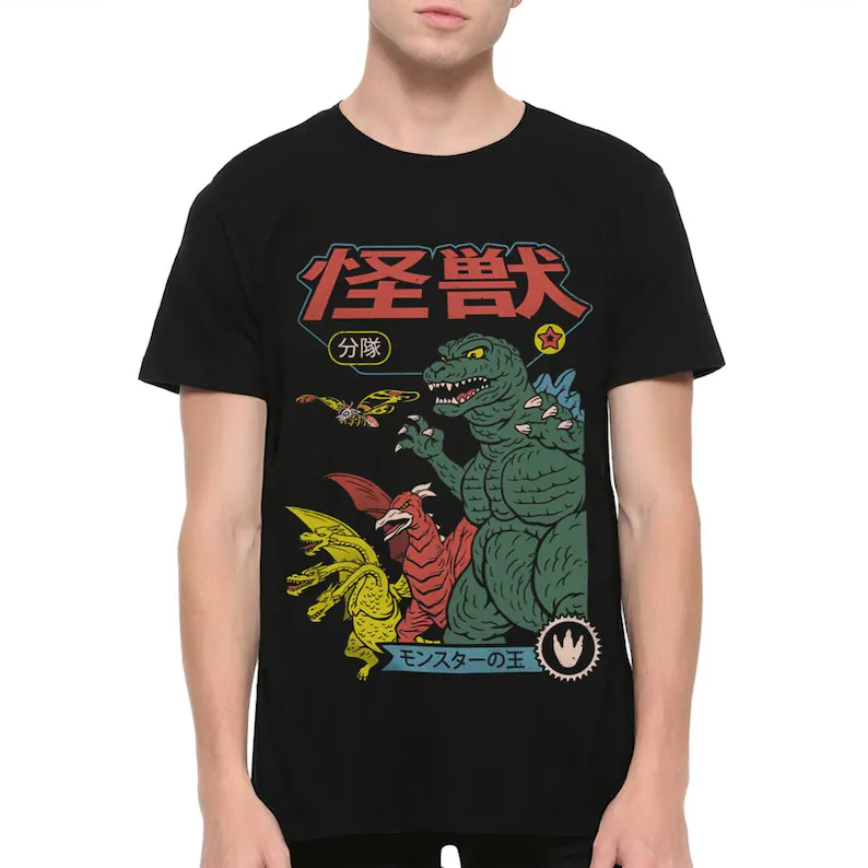 Street Fashion In Japan - เสื้อยืดลายกราฟิกหนังก็อจิลล่า โกจิรา จากญี่ปุ่น ลายพิมพ์อนิเมะ ทรงโอเวอร์ไซส์ สไตล์มังงะญี่ปุ่น