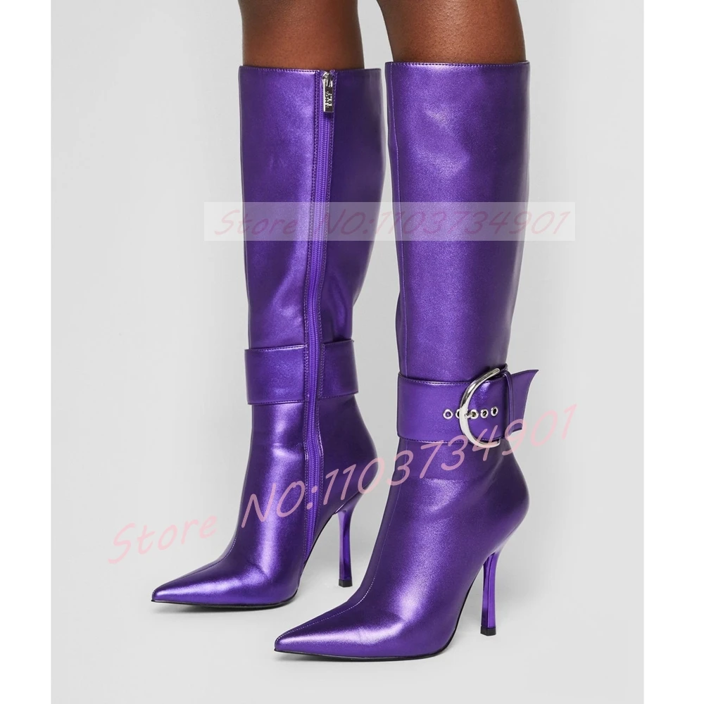 รองเท้าบูทสีม่วงเงาแบบรัดข้อเท - Street Fashion Lady บทวิจารณ์และราคา