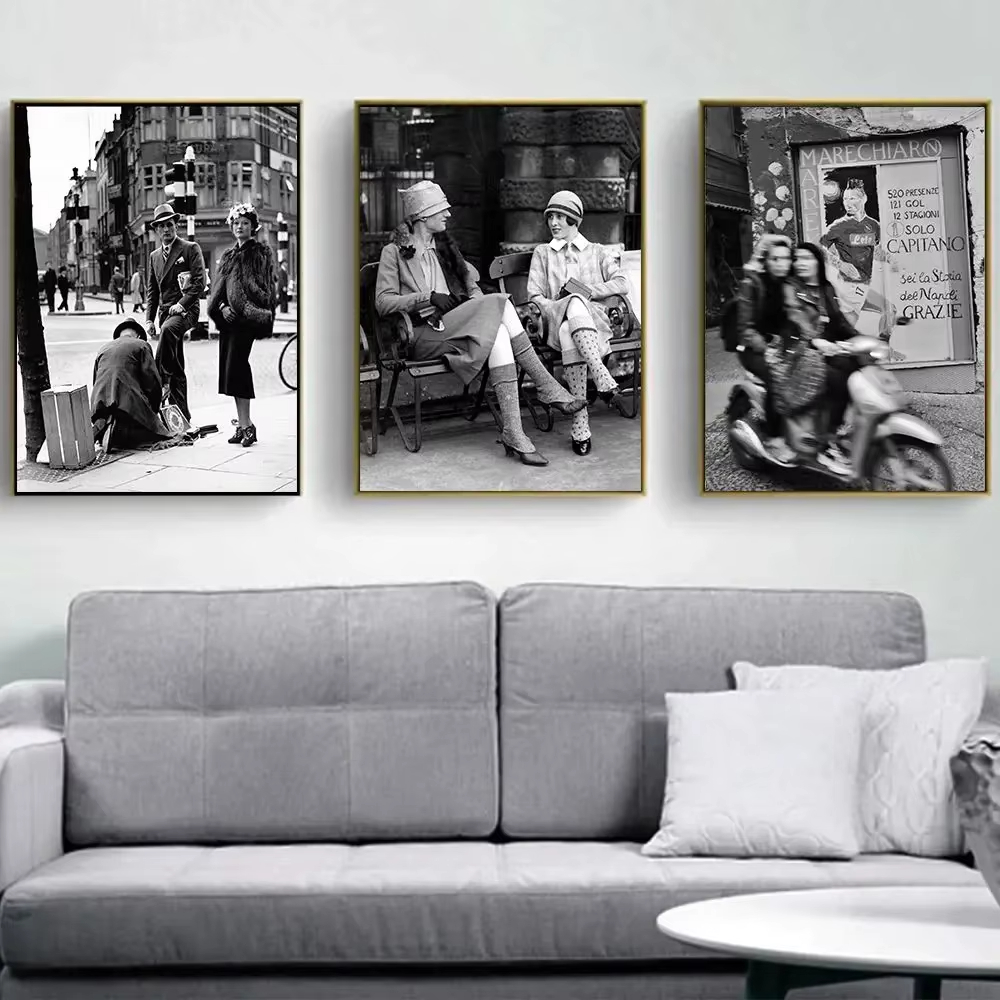 แฟชั่นสีดำและสีขาววินเทจภาพพิม - Street Fashion Art บทวิจารณ์และราคา
