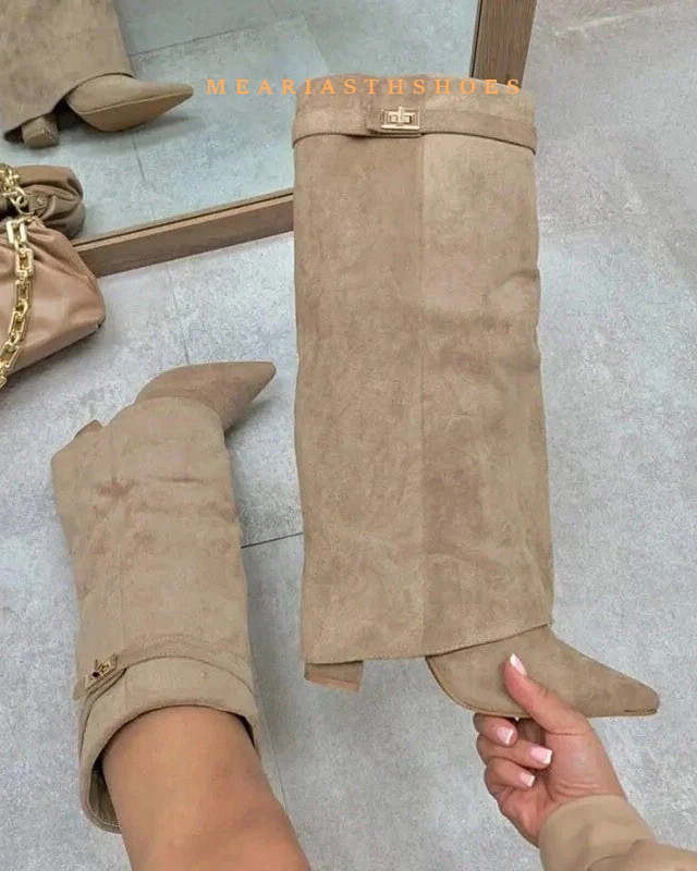 รองเท้าบูทส้นหนาทรงสูงถึงเข่า  - Street Fashion Winter บทวิจารณ์และราคา
