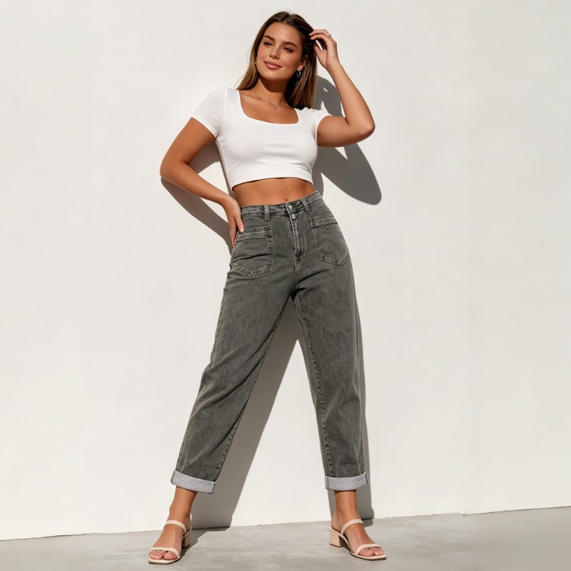 กางเกงยีนส์ทรงบานสไตล์อเมริกัน - Street Fashion Jeans Women บทวิจารณ์และราคา