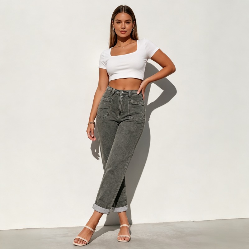 กางเกงยีนส์ทรงบานสไตล์อเมริกัน - Street Fashion Jeans Women บทวิจารณ์และราคา