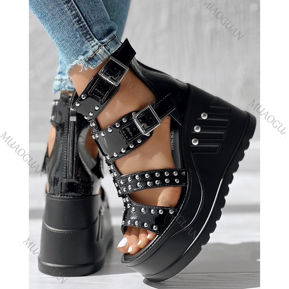 รองเท้าส้นหนาแบบเปิดนิ้วเท้าสี - Street Fashion Lady บทวิจารณ์และราคา