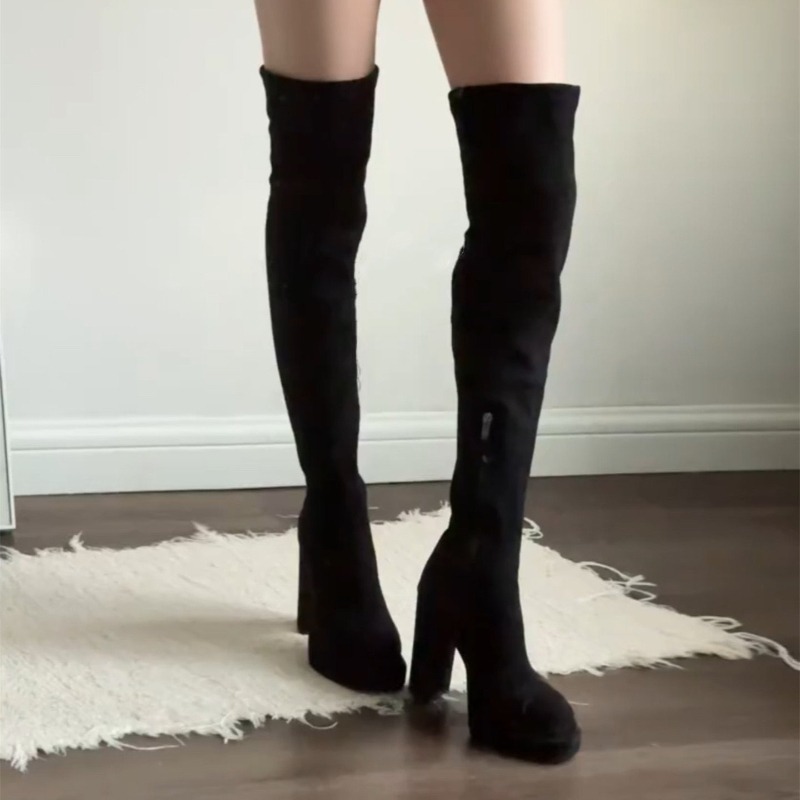 รองเท้าบูทสูงเหนือเข่าสำหรับผู - Street Fashion Lady บทวิจารณ์และราคา