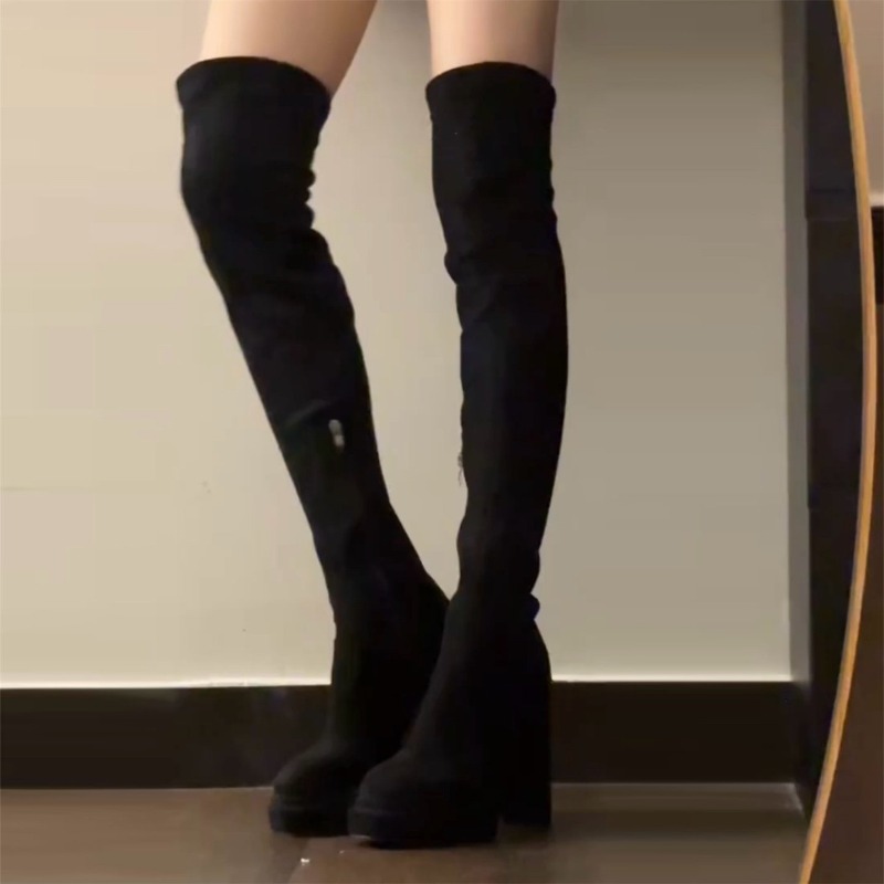 รองเท้าบูทสูงเหนือเข่าสำหรับผู - Street Fashion Lady บทวิจารณ์และราคา