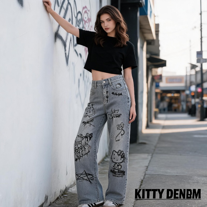 กางเกงยีนส์สไตล์การ์ตูนน่ารัก  - Street Fashion Jeans Women บทวิจารณ์และราคา