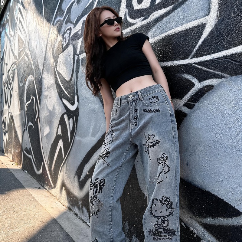 กางเกงยีนส์สไตล์การ์ตูนน่ารัก  - Street Fashion Jeans Women บทวิจารณ์และราคา