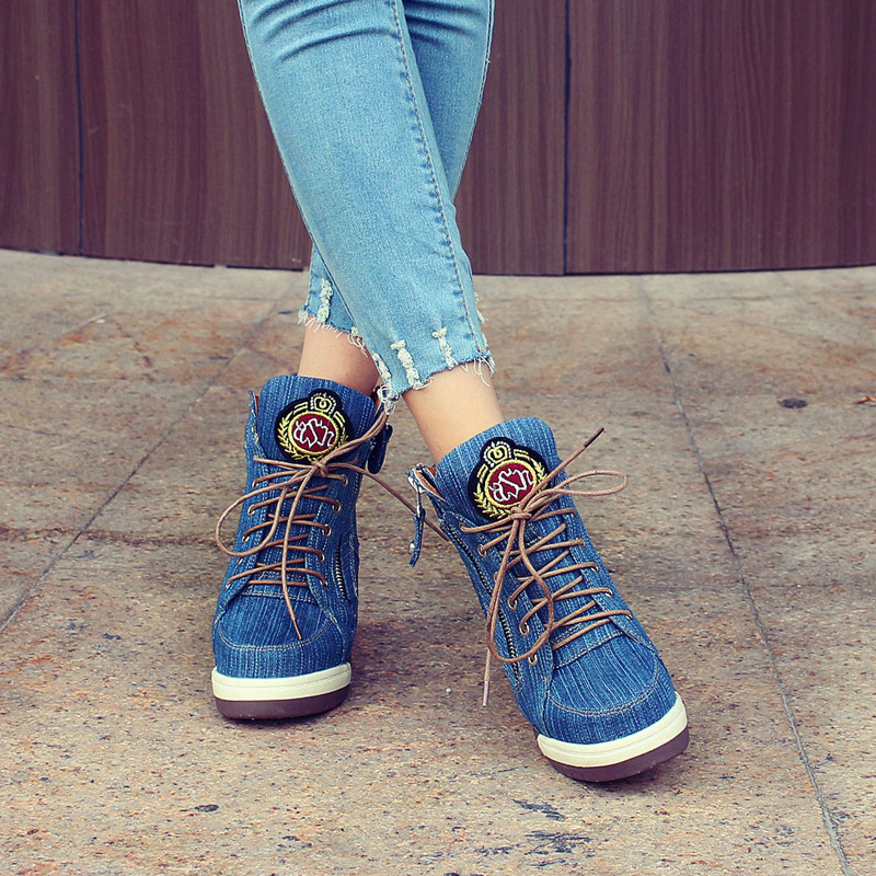 รองเท้าบูทเดนิมเพิ่มความสูง 9  - Street Fashion Lady บทวิจารณ์และราคา