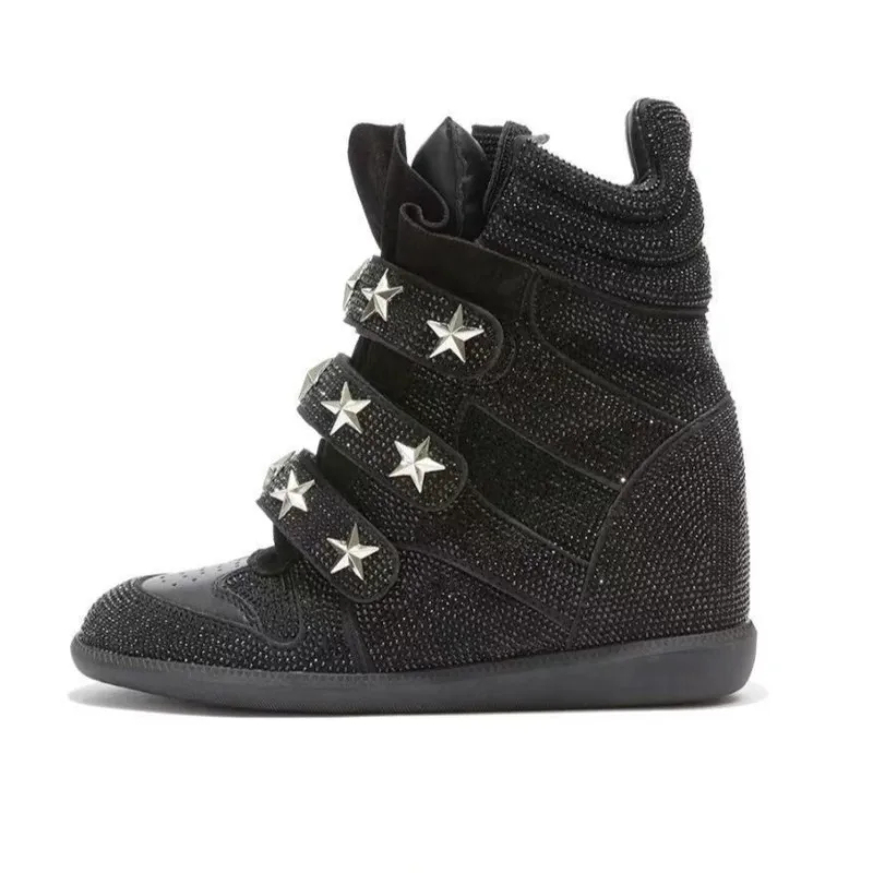 รองเท้าบูทหุ้มข้อประดับเพชรสำห - Street Fashion Walking บทวิจารณ์และราคา