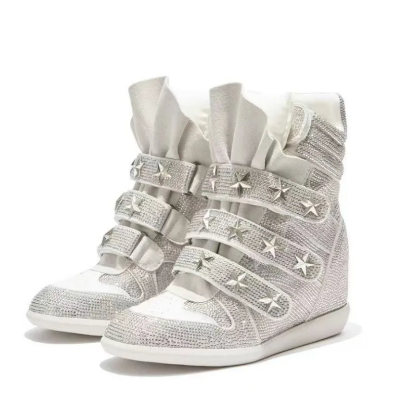 รองเท้าบูทหุ้มข้อประดับเพชรสำห - Street Fashion Walking บทวิจารณ์และราคา
