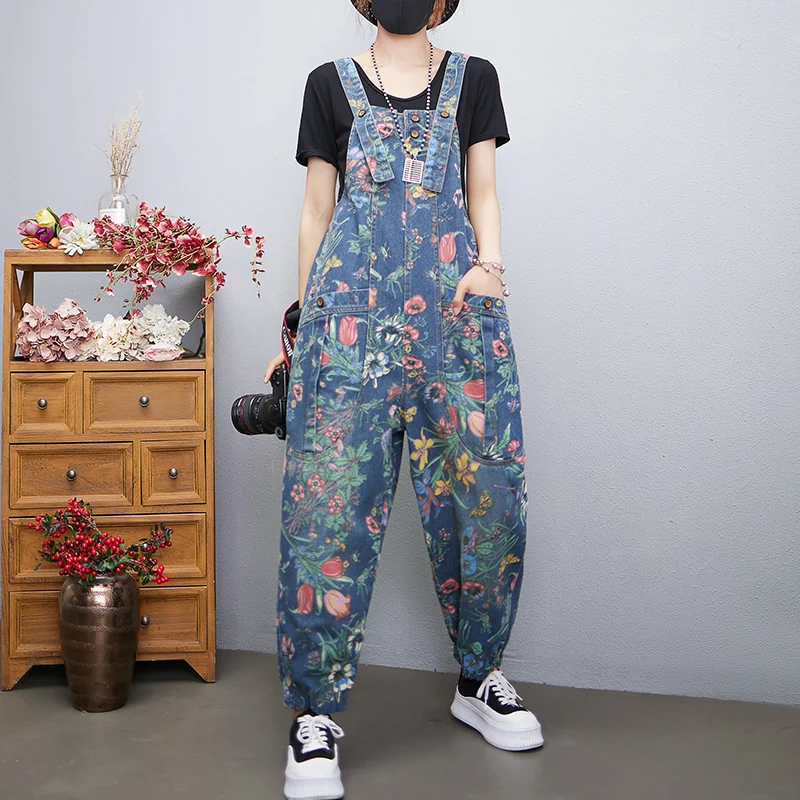Casual Streetwear พิมพ์ดอกไม้  - Street Fashion Jeans Women บทวิจารณ์และราคา