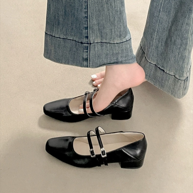 รองเท้าส้นเตี้ยทรงเหลี่ยมสำหรั - Street Fashion Lady บทวิจารณ์และราคา