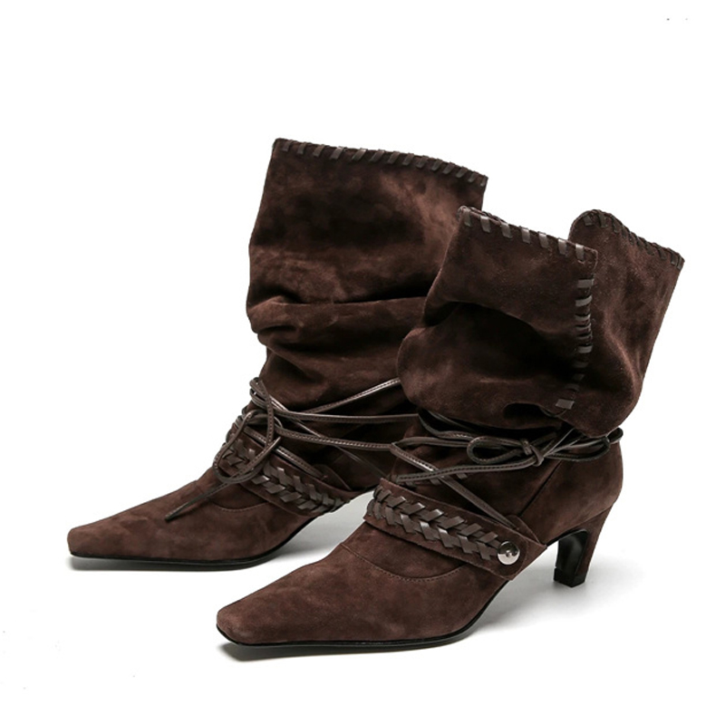รองเท้าบูทข้อเท้าแบบผูกเชือก ผ - Street Fashion Lady บทวิจารณ์และราคา