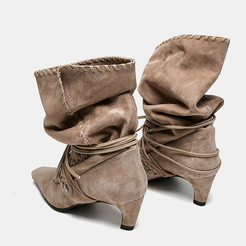 รองเท้าบูทข้อเท้าแบบผูกเชือก ผ - Street Fashion Lady บทวิจารณ์และราคา