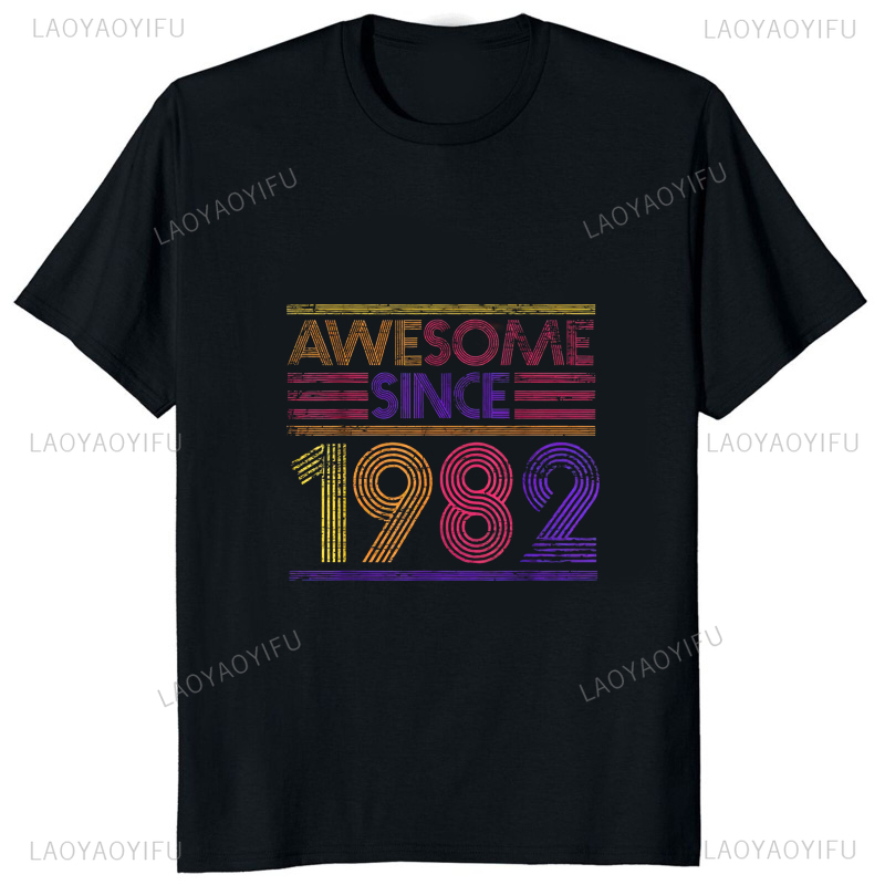 เสื้อยืดพิมพ์ลายวินเทจ1982รุ่น - Street Fashion Art บทวิจารณ์และราคา